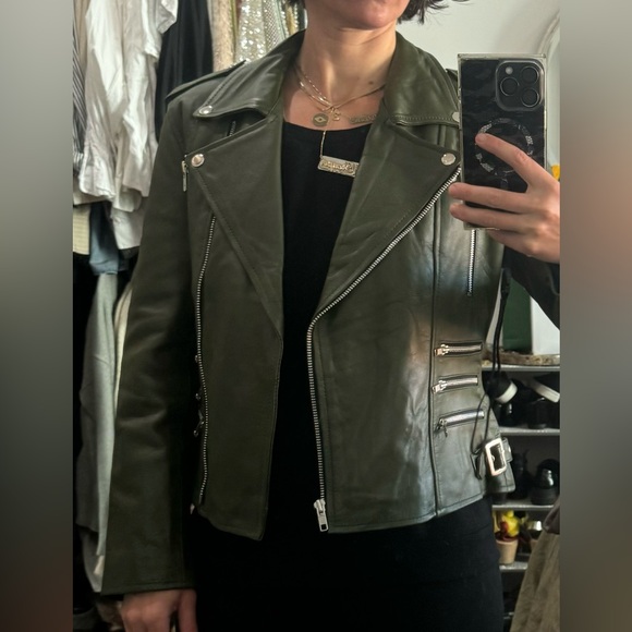 *SOLD* NWOT Leatherskin Custom Green Biker Jacket - Picture 4 of 7